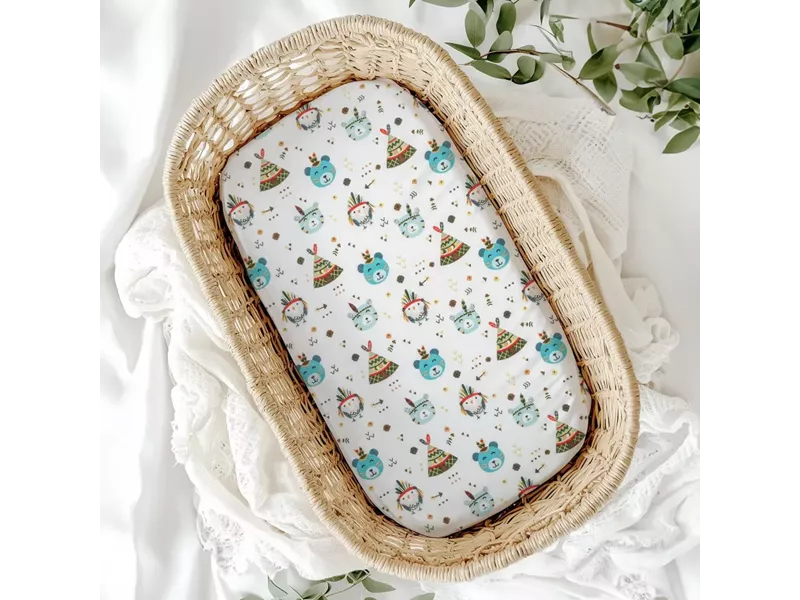 Σεντόνια Λίκνου Φανελένια Σετ Indian Bear Σιελ