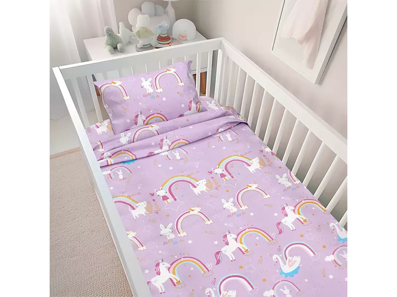 LINO BEBE ΣΕΤ ΣΕΝΤΟΝΙΑ RAINBOW GALLOP LILAC 120X180
