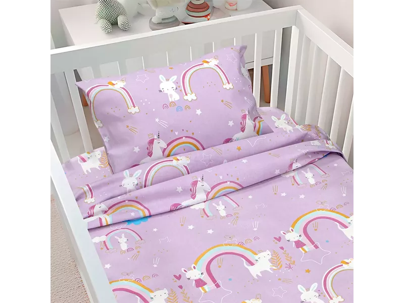 LINO BEBE ΣΕΤ ΣΕΝΤΟΝΙΑ RAINBOW GALLOP LILAC 120X180