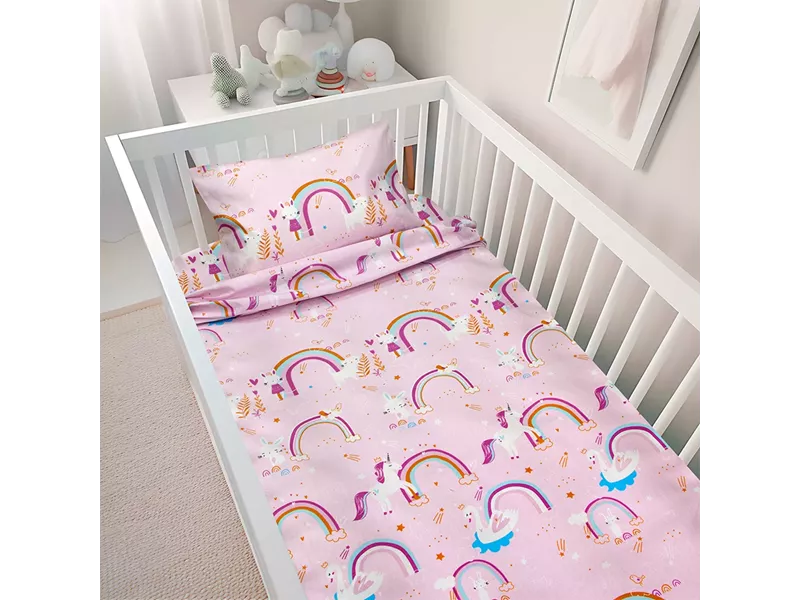 LINO BEBE ΣΕΤ ΣΕΝΤΟΝΙΑ RAINBOW GALLOP PINK 120X180