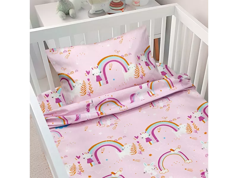 LINO BEBE ΣΕΤ ΣΕΝΤΟΝΙΑ RAINBOW GALLOP PINK 120X180