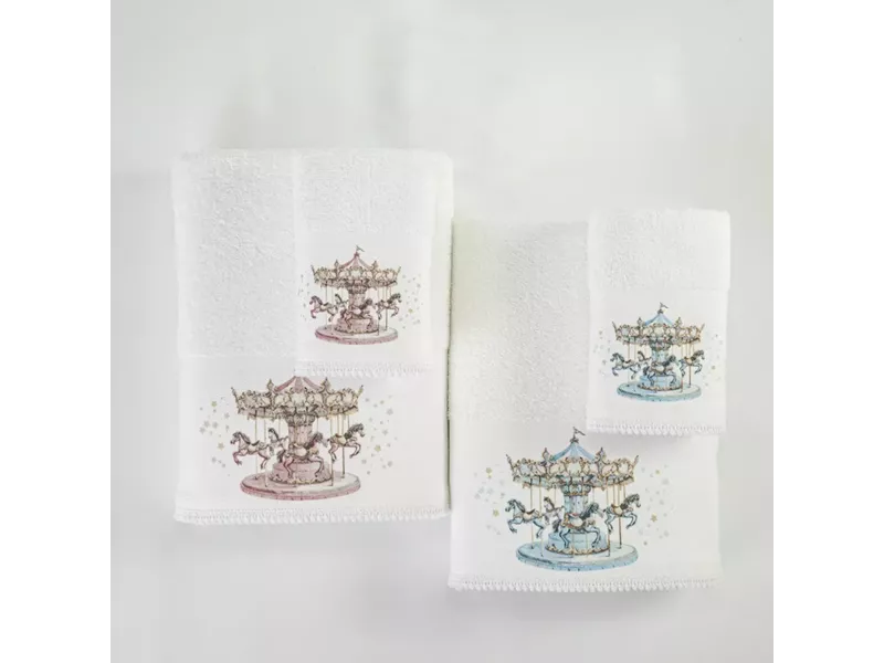 Πετσέτες Σετ 2ΤΜΧ Carousel Λευκό-Ροζ