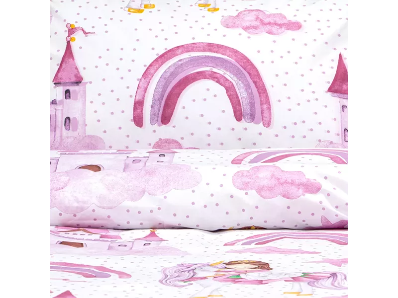 LINO Σετ Παιδική Παπλωματοθήκη (160x240) Dreamy Castleland Λευκό