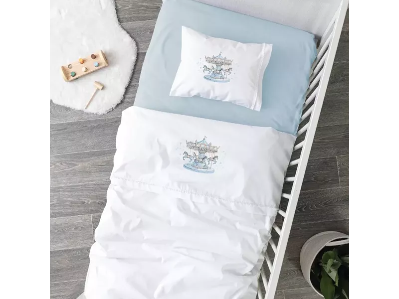 Σεντόνια Κούνιας Σετ Carousel Λευκό-Σιέλ