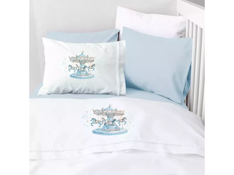 Σεντόνια Κούνιας Σετ Carousel Λευκό-Σιέλ