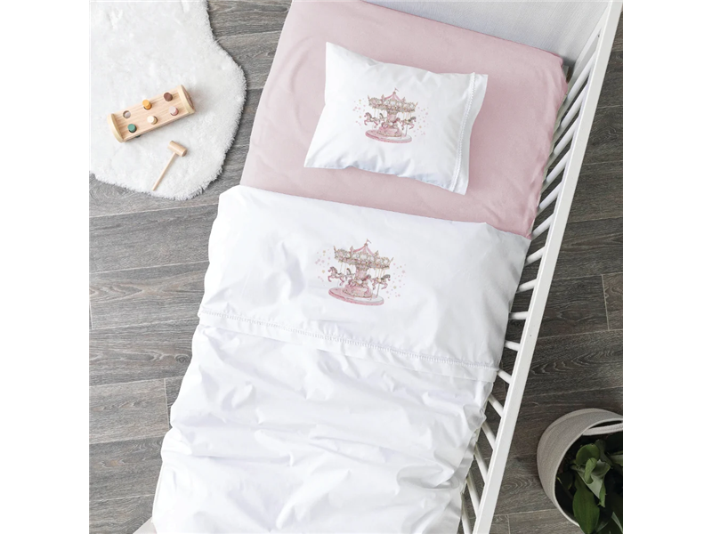 Σεντόνια Κούνιας Σετ Carousel Λευκό-Ροζ