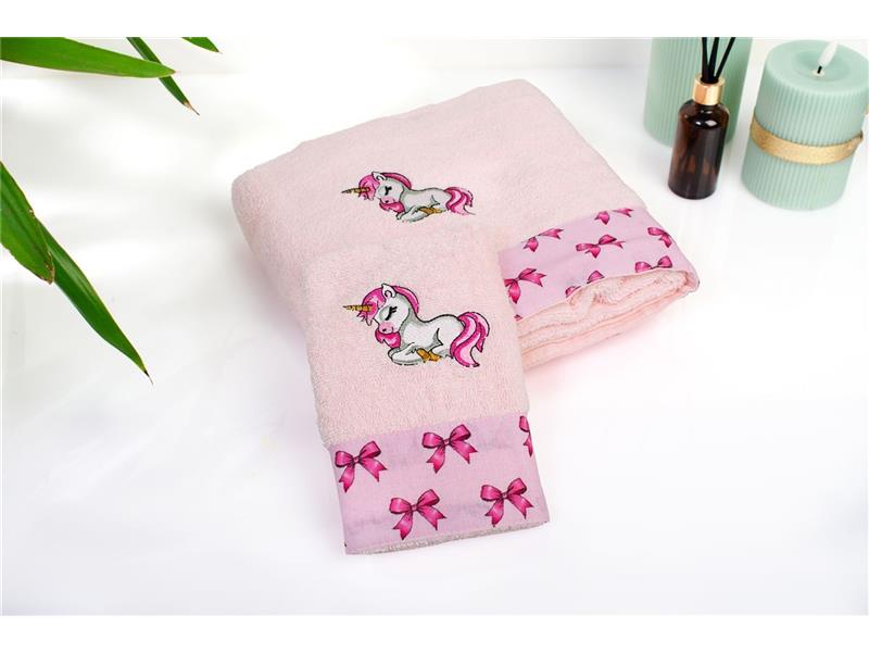 Πετσέτα Με Κέντημα Σετ 2 τεμ bebe Unicorn 187 30X50,70X140 Pink 100% Cotton