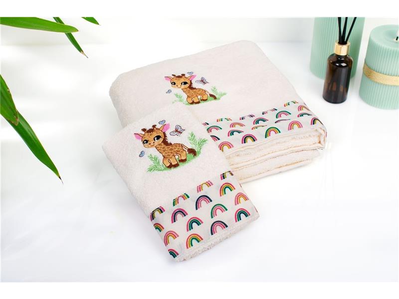 Πετσέτα Με Κέντημα Σετ 2 τεμ bebe Giraffe 173 30X50,70X140 Ecru-Multi 100% Cotton