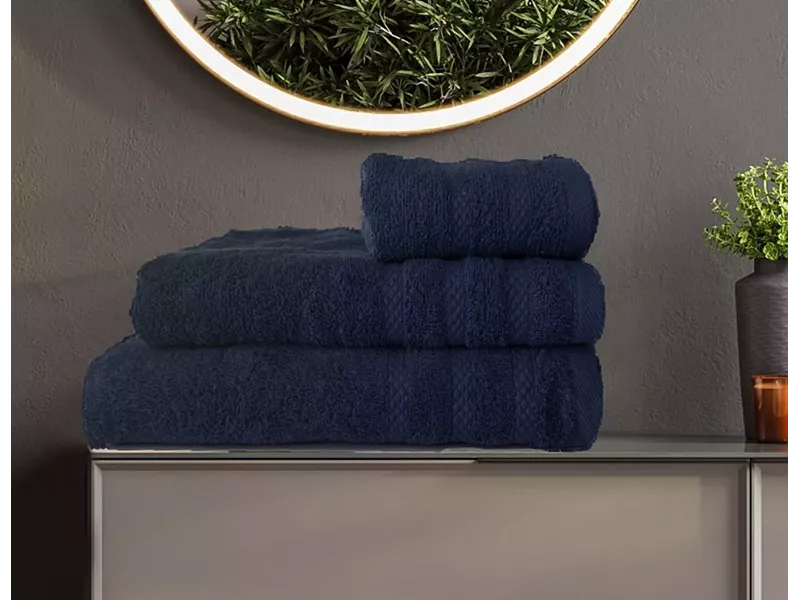 ΣΕΤ ΠΕΤΣΕΤΕΣ  DIOS4 NAVY 3ΤΕΜ 30x50cm 50x100cm 70x140cm 100% COTTON 450gsm