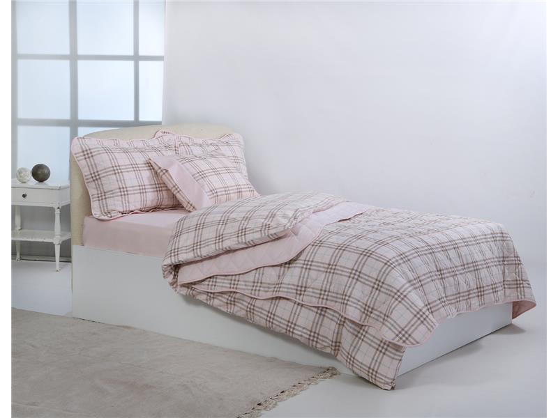 Υπέρδιπλο βαμβακερό κουβερλί (220cm x 240cm) καρρώ ρόζ