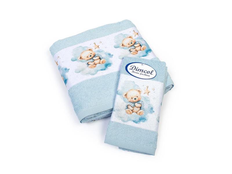Πετσέτα Σετ 2 τεμ Με Ψηφιακή Εκτύπωση bebe Cute Bear 301 30X50,70X140 Sky Blue 100% Cotton