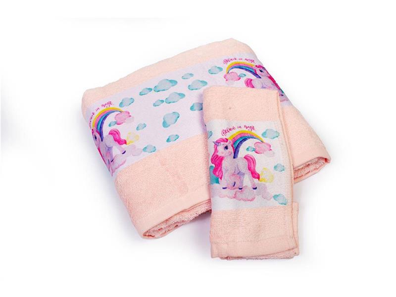 Πετσέτα Σετ 2 τεμ Με Ψηφιακή Εκτύπωση bebe Magic Unicorn 315 30X50,70X140 Pink 100% Cotton