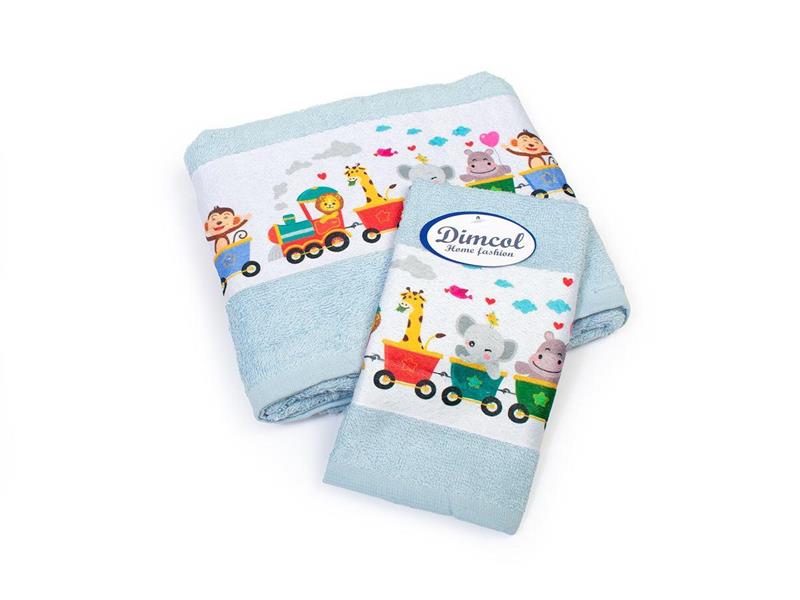 Πετσέτα Σετ 2 τεμ Με Ψηφιακή Εκτύπωση bebe Train 345 30X50,70X140 Sky Blue 100% Cotton