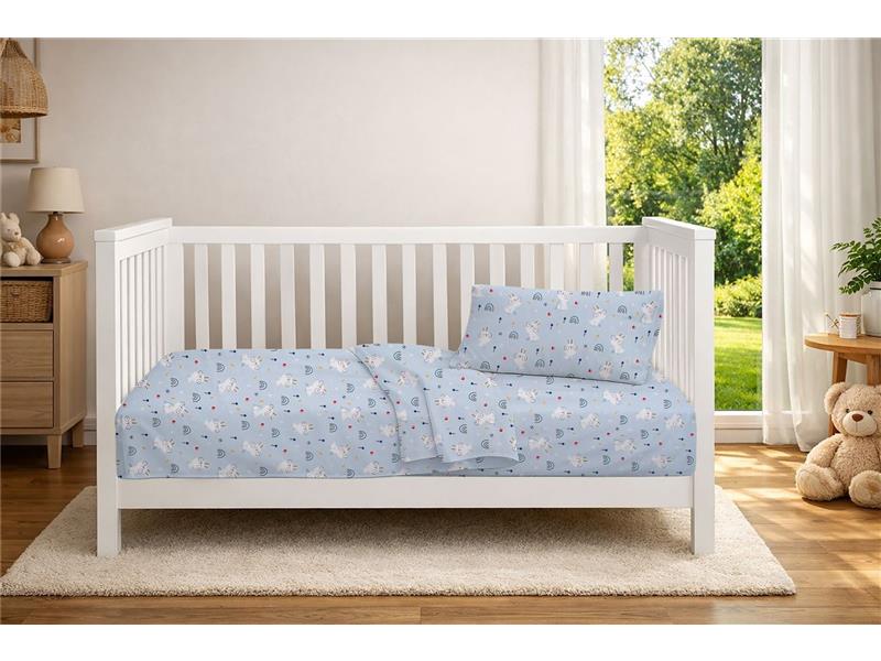 Σεντόνια Εμπριμέ Σετ 3 τεμ bebe Rabbit Garden 584 120X160 Sky Blue 100% Cotton