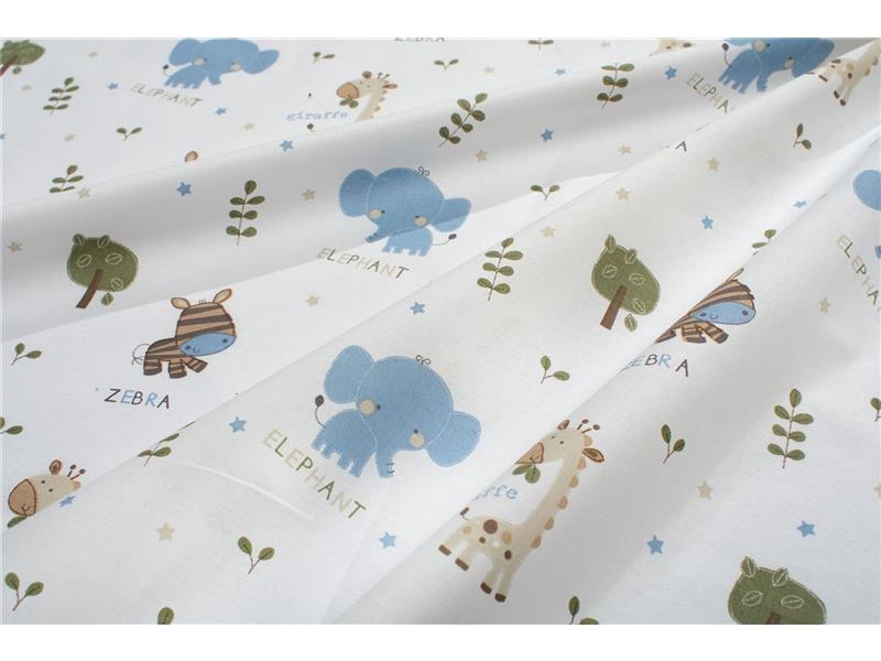 Σεντονάκι Λίκνου bebe Happy Safari 711 80X110 White-Sky Blue 100% Cotton