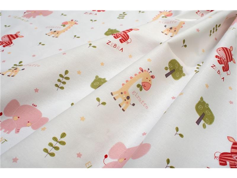 Σεντονάκι Λίκνου bebe Happy Safari 712 80X110 White-Pink 100% Cotton