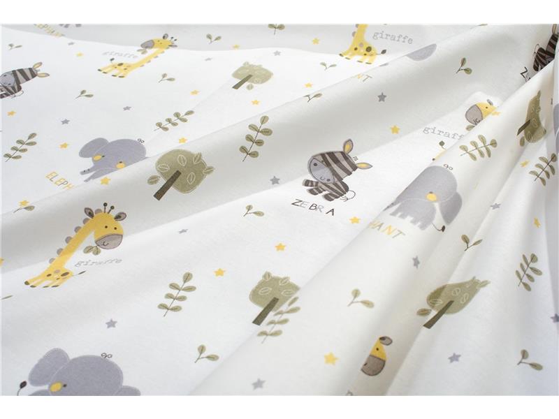 Σεντονάκι Λίκνου bebe Happy Safari 713 80X110 White-Grey 100% Cotton