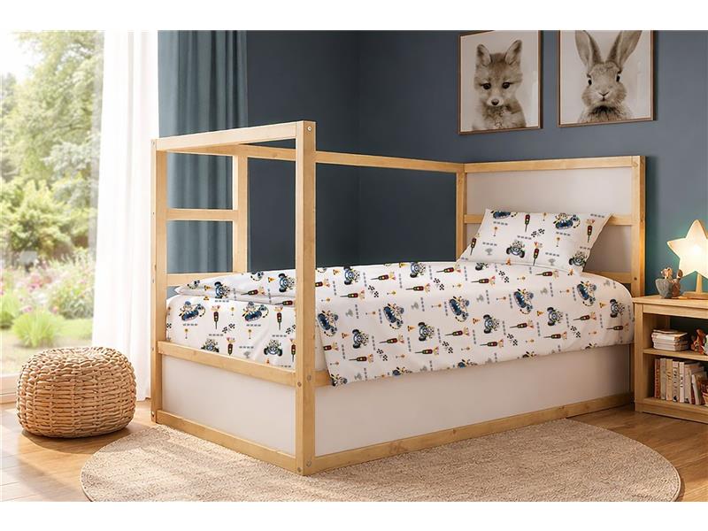 Σεντόνια Εμπριμέ Σετ 2 τεμ kids Animal Grand Prix 589 160X240 White-Blue 100% Cotton