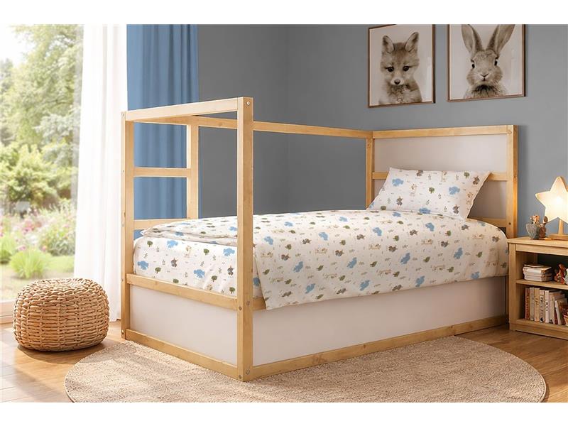 Σεντόνια Εμπριμέ Σετ 2 τεμ kids Happy Safari 711 160X240 White-Sky Blue 100% Cotton