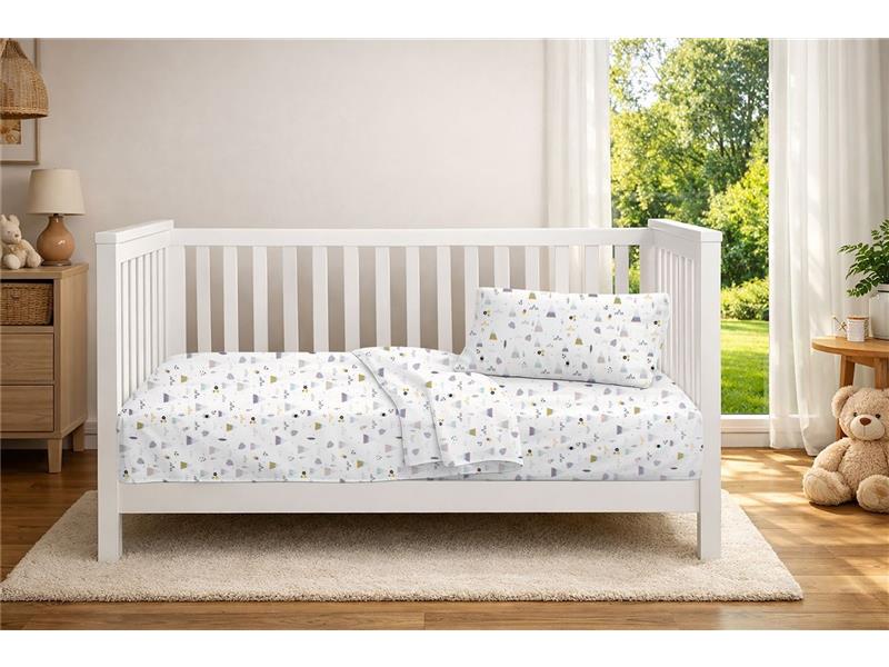 Σεντόνια Εμπριμέ Σετ 3 τεμ bebe Whimsical Mountainside 588 120X160 White-Grey 100% Cotton