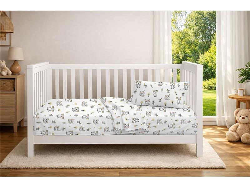 Σεντόνια Εμπριμέ Σετ 3 τεμ bebe Baby Foxes 595 120X160 White-Grey 100% Cotton
