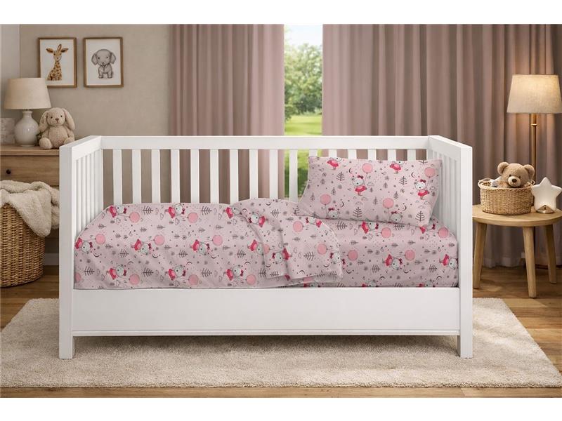 Σεντόνια Εμπριμέ Σετ 3 τεμ bebe Ballerina Bear 598 120X160 Pink 100% Cotton
