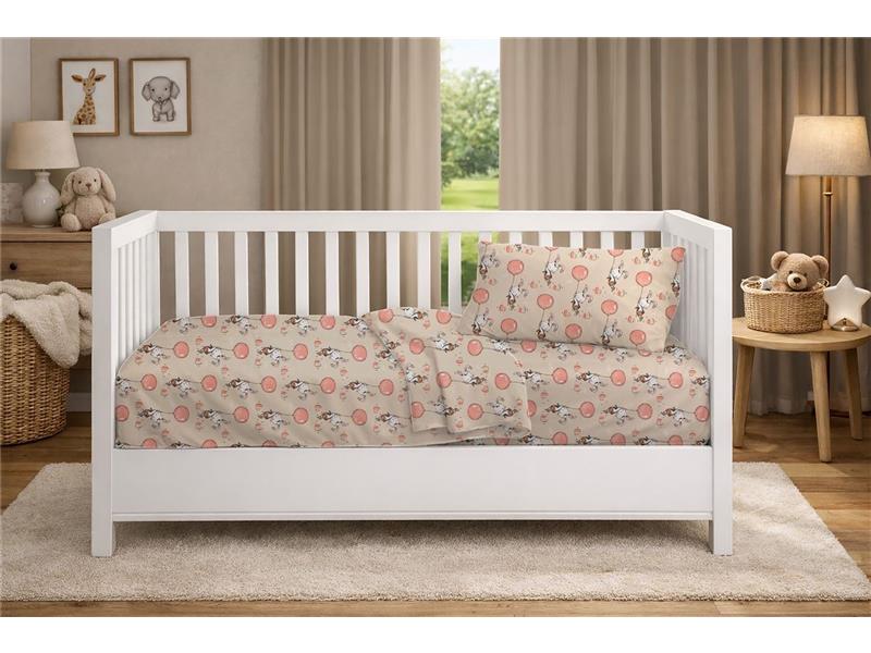 Σεντόνια Εμπριμέ Σετ 3 τεμ bebe Floating Bunny 714 120X160 Beige-Salmon 100% Cotton