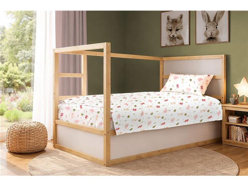 Σεντόνια Εμπριμέ Σετ 3 τεμ kids Happy Safari 712 160X240 White-Pink 100% Cotton