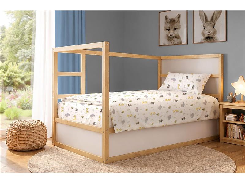 Σεντόνια Εμπριμέ Σετ 3 τεμ kids Happy Safari 713 160X240 White-Grey 100% Cotton