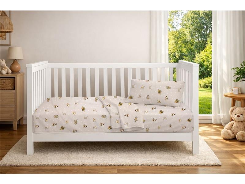 Σεντόνια Εμπριμέ Σετ 3 τεμ bebe Bear's Playtime 592 120X160 Beige 100% Cotton