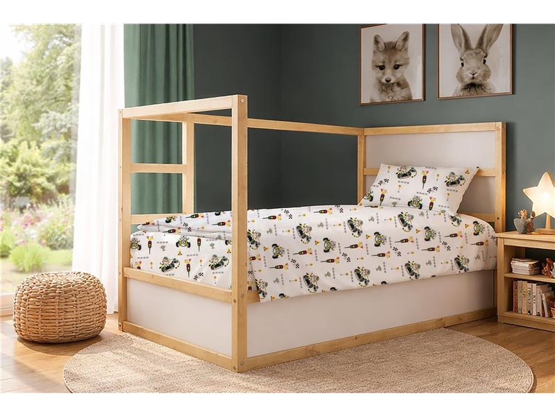 Σεντόνια Εμπριμέ Σετ 3 τεμ kids Animal Grand Prix 590 160X240 White-Olive 100% Cotton
