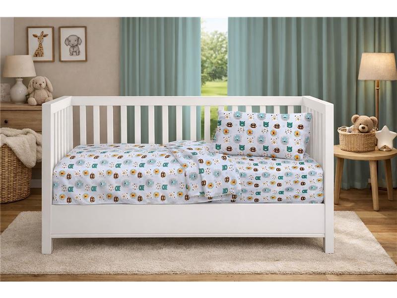 Σεντόνια Εμπριμέ Σετ 3 τεμ bebe Big Cats 28 120X160 Light Aqua 100% Cotton