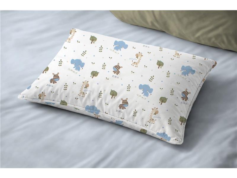 Μαξιλαροθήκη Εμπριμέ bebe Happy Safari 711 35X45 White-Sky Blue 100% Cotton