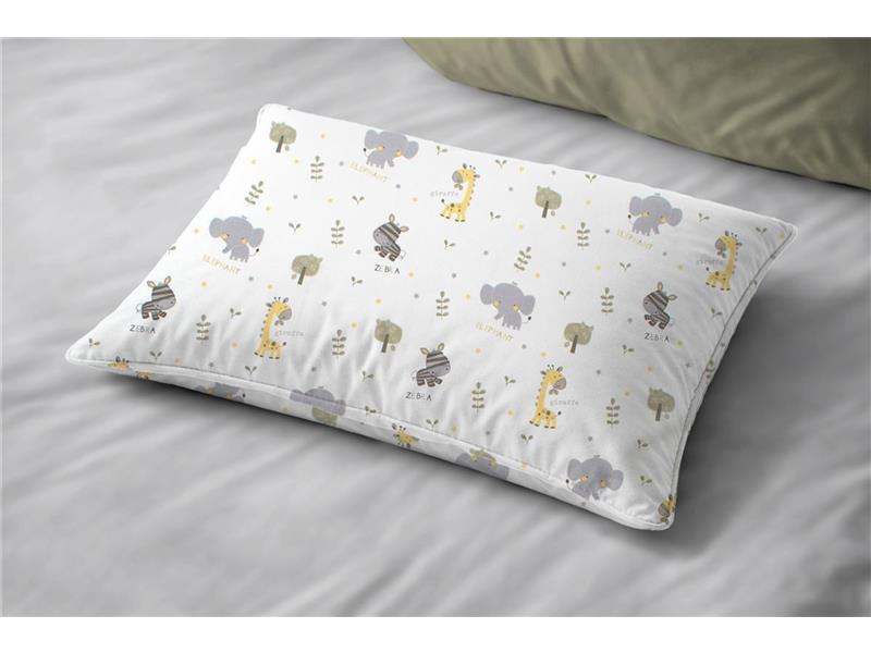 Μαξιλαροθήκη Εμπριμέ bebe Happy Safari 713 35X45 White-Grey 100% Cotton
