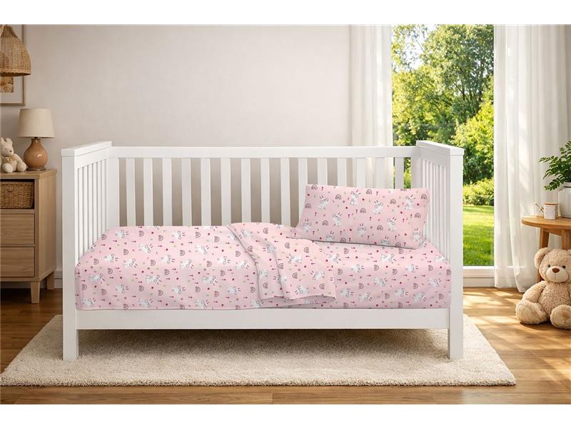 Πάπλωμα Εμπριμέ bebe Rabbit Garden 585 120X160 Pink 100% Cotton
