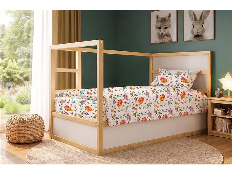 Σεντόνια Εμπριμέ Σετ 2 τεμ kids Dinosaur 520 160x240 White-Orange 100% Cotton