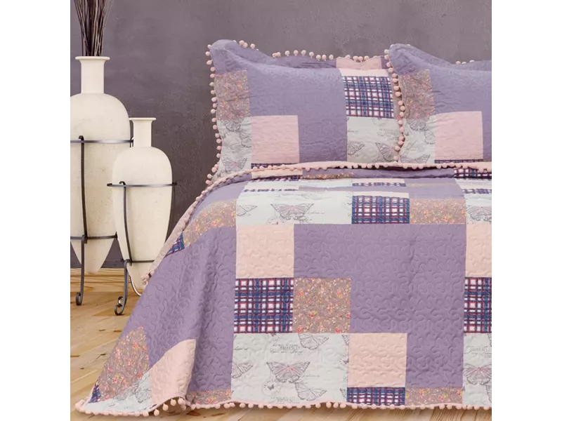 Κουβερλί Εμπριμέ Σετ Γ-15 Υπέρδιπλο Λιλά 220 x 240 cm + (2) 50 x 70 cm