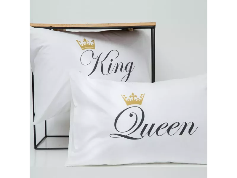 Ζεύγος Μαξιλαροθήκες Queen&King Λευκό (2) 50 x 70 cm