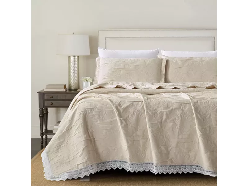 Κουβέρτα Ζακάρ Σετ Rosa Υπέρδιπλη Εκρού 230 x 245 cm + (2) 50 x 70 cm
