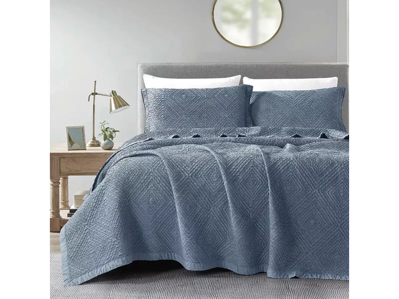 Κουβέρτα Ζακάρ Σετ Carrara Υπέρδιπλη Μπλε 230 x 245 cm + (2) 50 x 70 cm