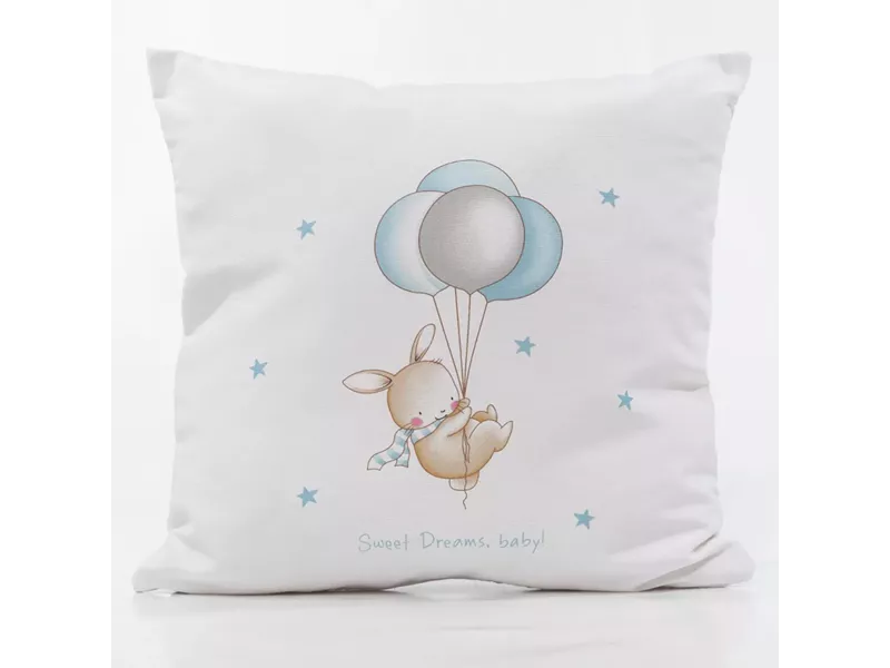 Μαξιλάρι Διακοσμητικό Printed Sweet Dreams Baby Λευκό-Σιέλ 45 x 45 cm