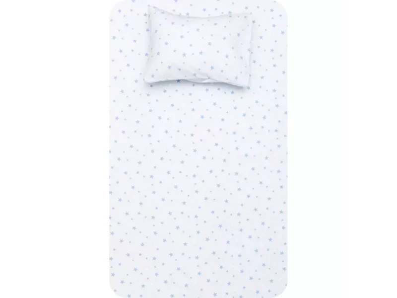 Σεντόνι Φανελένιο Σετ Αστεράκια Σιέλ 160 x 240 cm + 50 x 70 cm