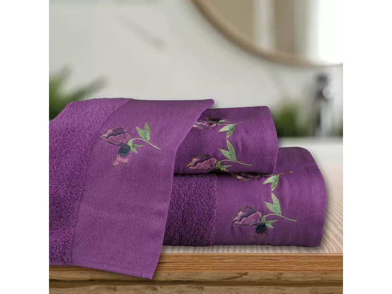 Πετσέτες Σετ 3ΤΜΧ Sweet Pea σε κουτί Δαμασκηνί 70 x 140 / 50 x 90 / 30 x 50 cm