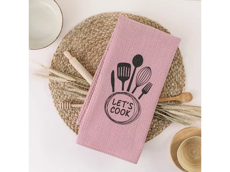 Ποτηρόπανα Κουζίνας Waffle Let's Cook Ροζέ 50 x 70 cm