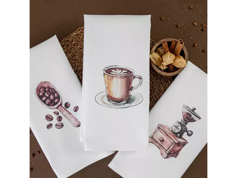 Ποτηρόπανα Κουζίνας Coffee Σετ 3ΤΜΧ Λευκό (3) 50 x 70 cm