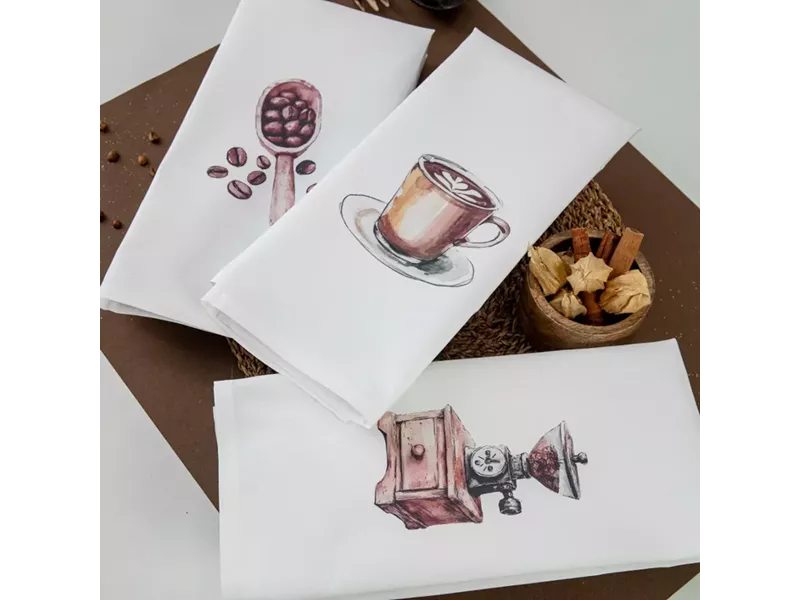 Ποτηρόπανα Κουζίνας Coffee Σετ 3ΤΜΧ Λευκό (3) 50 x 70 cm