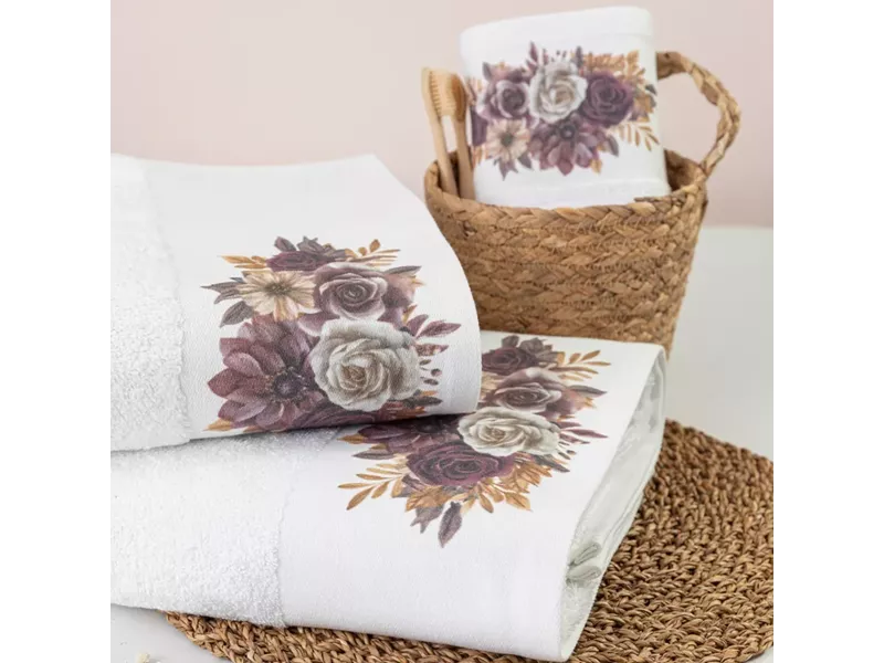 Πετσέτες Σετ 3ΤΜΧ Gerbera Λευκό 70 x 140 / 50 x 90 / 30 x 50 cm
