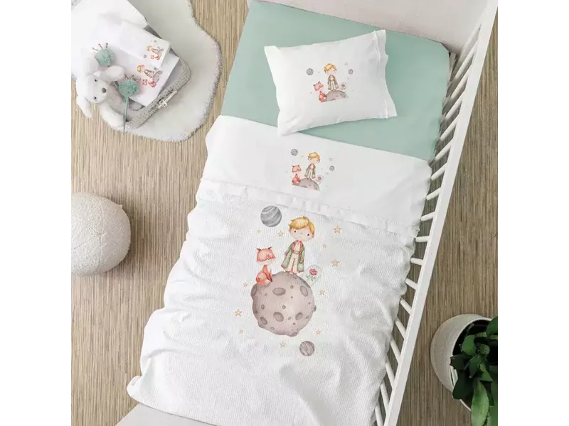 Σεντόνια Κούνιας Σετ Little Prince Λευκό-Βεραμάν (2) 120 x 160 cm + 30 x 40 cm