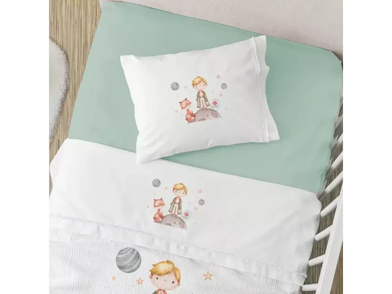 Σεντόνια Κούνιας Σετ Little Prince Λευκό-Βεραμάν (2) 120 x 160 cm + 30 x 40 cm