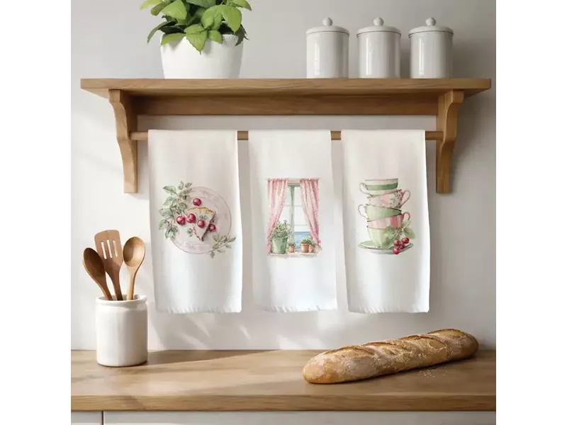 Ποτηρόπανα Κουζίνας Cherries Σετ 3ΤΜΧ Λευκό (3) 50 x 70 cm